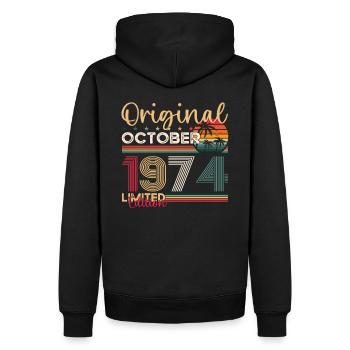 49th Birthday Husband Original October Vintage 1974 - Men’s Premium Organic Hoodie - black - Back - Nico (187cm)