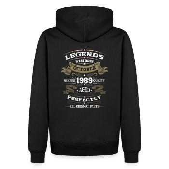 34e anniversaire mari légendaire octobre Vintage 1989 - Sweat à capuche Premium bio Homme - noir - Dos - Nico (187cm)