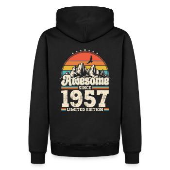66e anniversaire mari Vintage 1957 Vintage rétro - Sweat à capuche Premium bio Homme - noir - Dos - Nico (187cm)