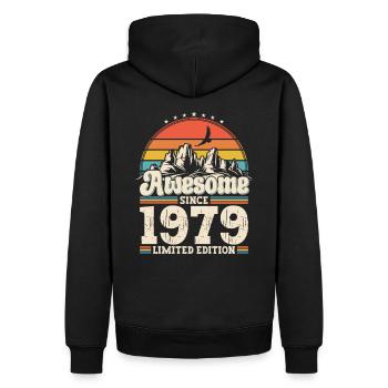 44e anniversaire mari Vintage 1979 Vintage rétro - Sweat à capuche Premium bio Homme - noir - Dos - Nico (187cm)