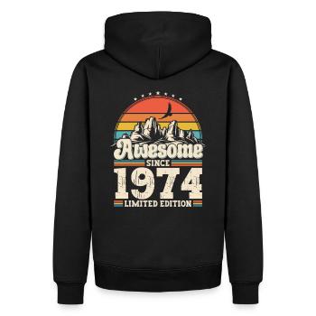 49e anniversaire mari Vintage 1974 Vintage rétro - Sweat à capuche Premium bio Homme - noir - Dos - Nico (187cm)