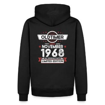 55e anniversaire Vintage Novembre Millésime 1968 - Sweat à capuche Premium bio Homme - noir - Dos - Nico (187cm)