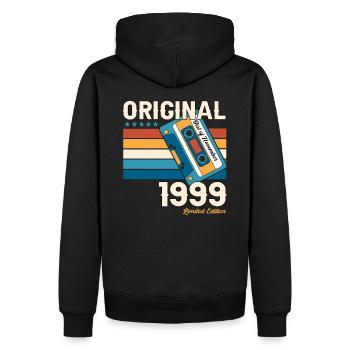 Cassette 24e anniversaire Novembre Millésime 1999 - Sweat à capuche Premium bio Homme - noir - Dos - Nico (187cm)