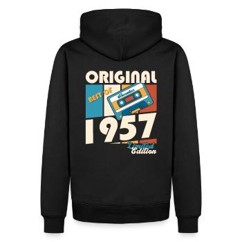 66. Geburtstag Kassette November Jahrgang 1957 - Männer Premium Bio Hoodie - Schwarz - Hinten - Nico (187cm)