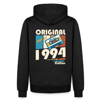 29e anniversaire Cassette Novembre Vintage 1994 - Sweat à capuche Premium bio Homme - noir - Dos - Nico (187cm)