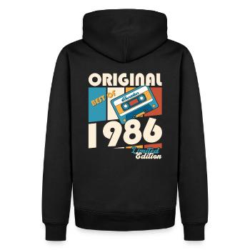 37e anniversaire Cassette Novembre Vintage 1986 - Sweat à capuche Premium bio Homme - noir - Dos - Nico (187cm)