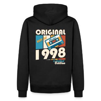 25. Geburtstag November Jahrgang 1998 Kassette - Männer Premium Bio Hoodie - Schwarz - Hinten - Nico (187cm)