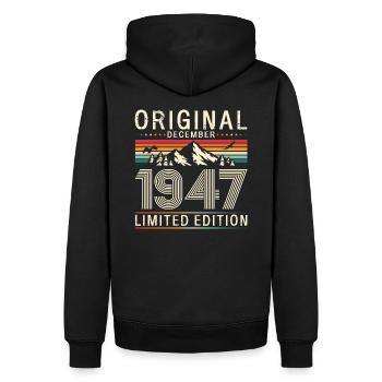 76e anniversaire Original Décembre Né 1947 - Sweat à capuche Premium bio Homme - noir - Dos - Nico (187cm)