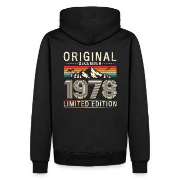45e anniversaire Original Décembre Vintage 1978 - Sweat à capuche Premium bio Homme - noir - Dos - Nico (187cm)