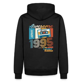 28e anniversaire Cassette décembre Vintage 1995 - Sweat à capuche Premium bio Homme - noir - Dos - Nico (187cm)
