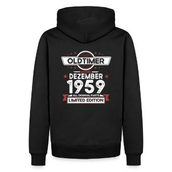 64. Geburtstag Oldtimer Dezember Jahrgang 1959 - Männer Premium Bio Hoodie - Schwarz - Hinten - Nico (187cm)