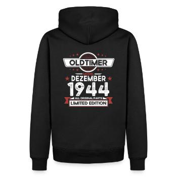 80e anniversaire Vintage Décembre Vintage 1944 - Sweat à capuche Premium bio Homme - noir - Dos - Nico (187cm)