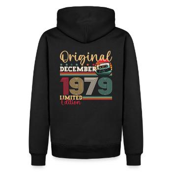 44e anniversaire Cassette décembre Vintage 1979 - Sweat à capuche Premium bio Homme - noir - Dos - Nico (187cm)