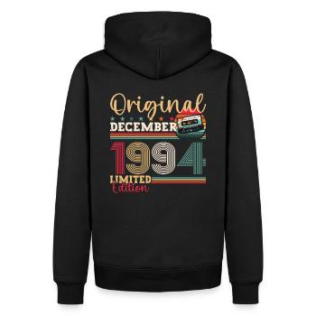 Cassette 29e anniversaire décembre Vintage 1994 - Sweat à capuche Premium bio Homme - noir - Dos - Nico (187cm)