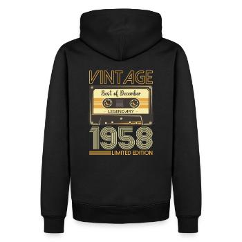 65e anniversaire Cassette décembre Vintage 1958 - Sweat à capuche Premium bio Homme - noir - Dos - Nico (187cm)