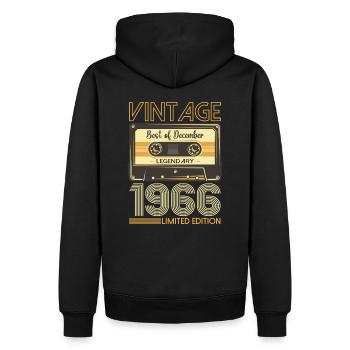 57e anniversaire Cassette décembre Vintage 1966 - Sweat à capuche Premium bio Homme - noir - Dos - Nico (187cm)