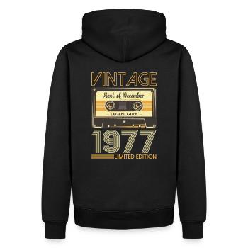 46e anniversaire Cassette décembre Vintage 1977 - Sweat à capuche Premium bio Homme - noir - Dos - Nico (187cm)