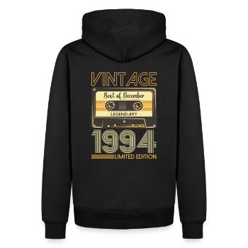 Cassette 29e anniversaire décembre Vintage 1994 - Sweat à capuche Premium bio Homme - noir - Dos - Nico (187cm)