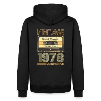 45e anniversaire Cassette décembre Vintage 1978 - Sweat à capuche Premium bio Homme - noir - Dos - Nico (187cm)