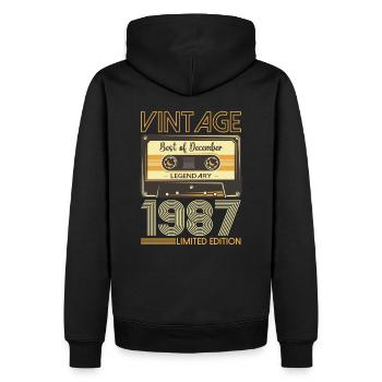 36e anniversaire Cassette décembre Vintage 1987 - Sweat à capuche Premium bio Homme - noir - Dos - Nico (187cm)