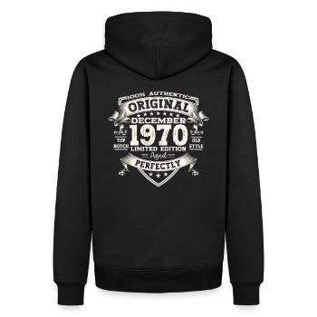 Décembre Vintage des années 1970 53e anniversaire Vintage - Sweat à capuche Premium bio Homme - noir - Dos - Nico (187cm)