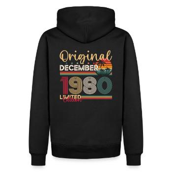 43ème Anniversaire Original Décembre Millésime 1980 - Sweat à capuche Premium bio Homme - noir - Dos - Nico (187cm)