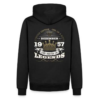 66e anniversaire décembre Né en 1957 - Sweat à capuche Premium bio Homme - noir - Dos - Nico (187cm)