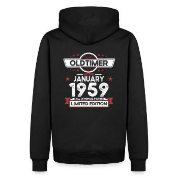 65. Geburtstag Oldtimer Januar Jahrgang 1959 - Männer Premium Bio Hoodie - Schwarz - Hinten - Nico (187cm)