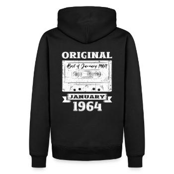 Cassette 60e anniversaire janvier Vintage 1964 - Sweat à capuche Premium bio Homme - noir - Dos - Nico (187cm)