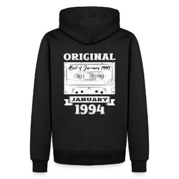 30e anniversaire Cassette janvier Vintage 1994 - Sweat à capuche Premium bio Homme - noir - Dos - Nico (187cm)