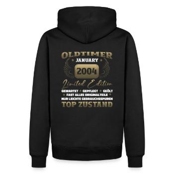 20. Geburtstag Oldtimer Januar Jahrgang 2004 - Männer Premium Bio Hoodie - Schwarz - Hinten - Nico (187cm)