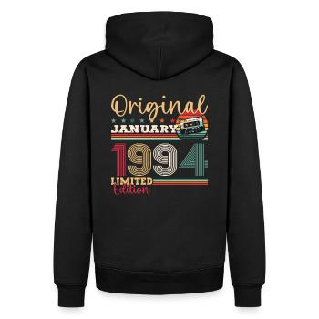 30e anniversaire Cassette janvier Vintage 1994 - Sweat à capuche Premium bio Homme - noir - Dos - Nico (187cm)