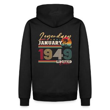 75th birthday Legendary since January Born in 1949 - Men’s Premium Organic Hoodie - black - Back - Nico (187cm)
