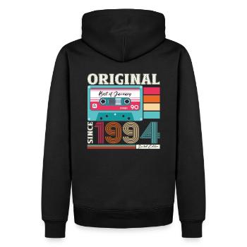 30e anniversaire Cassette janvier Vintage 1994 - Sweat à capuche Premium bio Homme - noir - Dos - Nico (187cm)