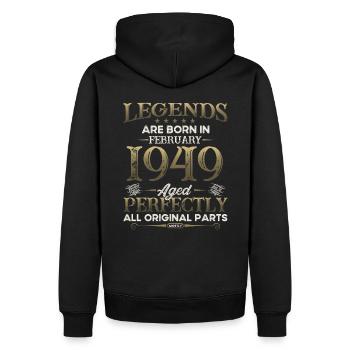 75th Birthday February Vintage Legendary Since 1949 - Men’s Premium Organic Hoodie - black - Back - Nico (187cm)