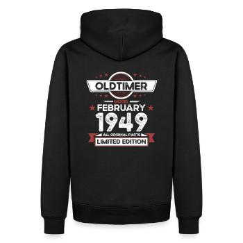 75e anniversaire Vintage Février Millésime 1949 - Sweat à capuche Premium bio Homme - noir - Dos - Nico (187cm)