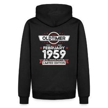 65. Geburtstag Oldtimer Februar Jahrgang 1959 - Männer Premium Bio Hoodie - Schwarz - Hinten - Nico (187cm)