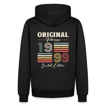 25e anniversaire Original Février Année 1999 - Sweat à capuche Premium bio Homme - noir - Dos - Nico (187cm)