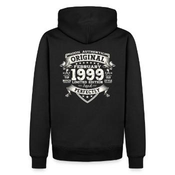 25e anniversaire Original Février Année 1999 - Sweat à capuche Premium bio Homme - noir - Dos - Nico (187cm)