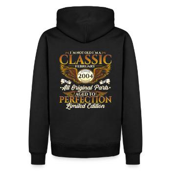 20. Geburtstag Oldtimer Februar Jahrgang 2004 - Männer Premium Bio Hoodie - Schwarz - Hinten - Nico (187cm)