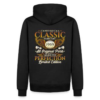 65. Geburtstag Oldtimer Februar Jahrgang 1959 - Männer Premium Bio Hoodie - Schwarz - Hinten - Nico (187cm)