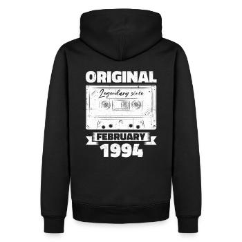 30e anniversaire Cassette février Vintage 1994 - Sweat à capuche Premium bio Homme - noir - Dos - Nico (187cm)