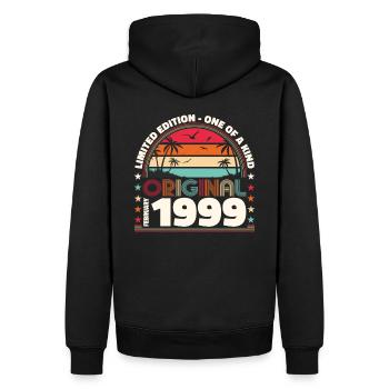 25e anniversaire Original Février Année 1999 - Sweat à capuche Premium bio Homme - noir - Dos - Nico (187cm)