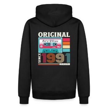 33e anniversaire mari février 1991 Mixtape Cassette - Sweat à capuche Premium bio Homme - noir - Dos - Nico (187cm)
