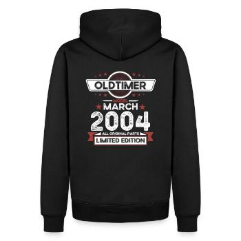 20. Geburtstag Oldtimer März Jahrgang 2004 - Männer Premium Bio Hoodie - Schwarz - Hinten - Nico (187cm)