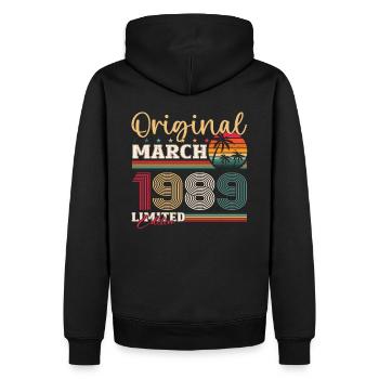 35e anniversaire mari mars Vintage 1989 cassette - Sweat à capuche Premium bio Homme - noir - Dos - Nico (187cm)