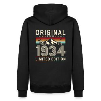 90e anniversaire cadeau mari avril Vintage 1934 - Sweat à capuche Premium bio Homme - noir - Dos - Nico (187cm)