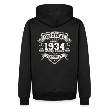 90e anniversaire mari Original avril Vintage 1934 - Sweat à capuche Premium bio Homme - noir - Dos - Nico (187cm)