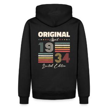 90e anniversaire mari Original avril Vintage 1934 - Sweat à capuche Premium bio Homme - noir - Dos - Nico (187cm)