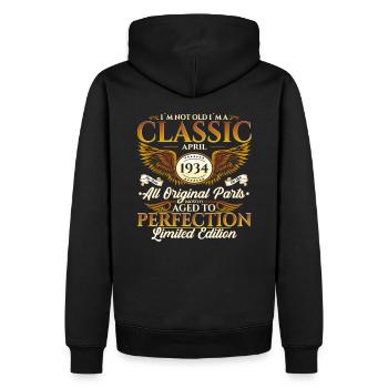 90e anniversaire homme Vintage avril Vintage 1934 - Sweat à capuche Premium bio Homme - noir - Dos - Nico (187cm)